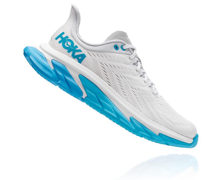 Hoka One One Mens Running Shoes - Clifton Edge - White/Blue - AFSH98723